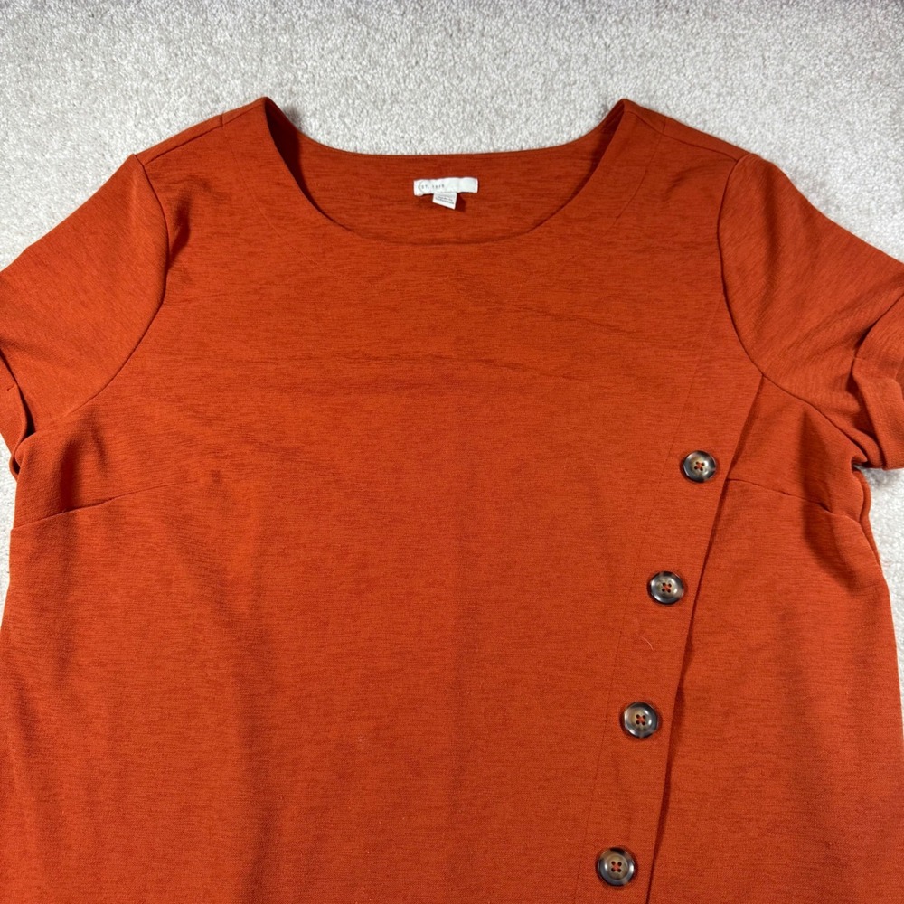 Est. 1946 Womens XL Burnt Orange Asymmetrical Button Slub Knit Tunic Top Dress